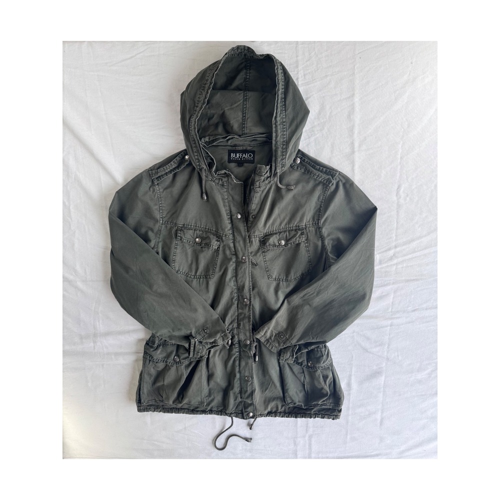 Buffalo David Bitton Utility Jacket Womens Large Hooded Military Field Coat Y2K